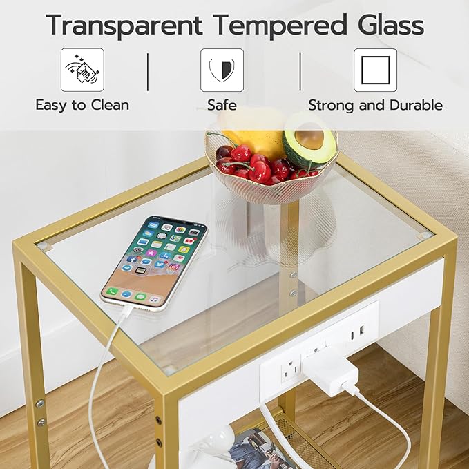 HOOBRO Side Table with Charging Station, Nightstand - Image 6