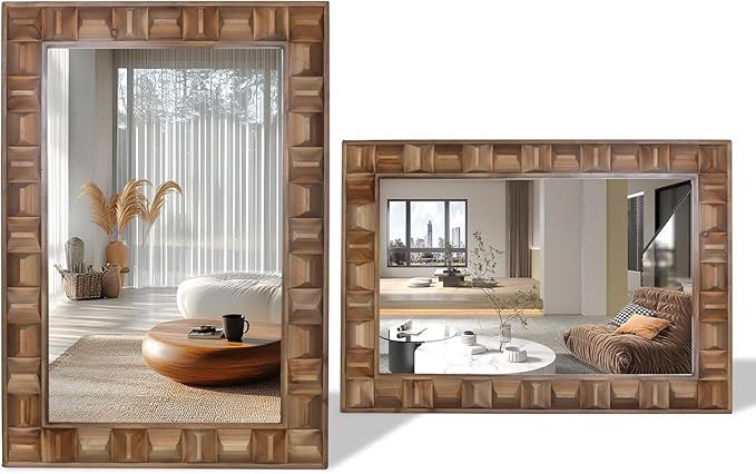 22x30 Inch Farmhouse Rectangular Wall Mirror, Rustic Wooden Frame Decorative - Image 8