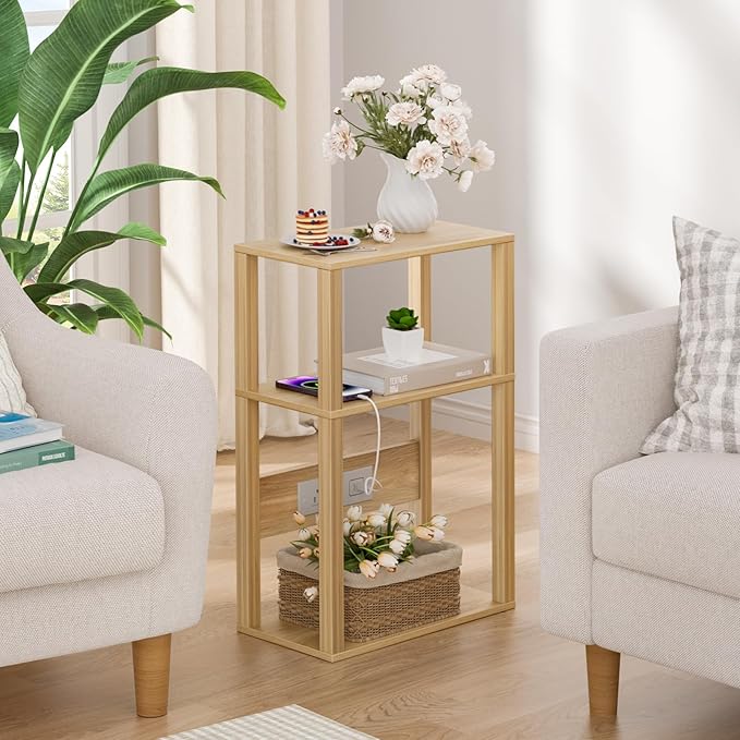 3 Tier Small Narrow Bamboo Side Table Set of 2 - Image 2