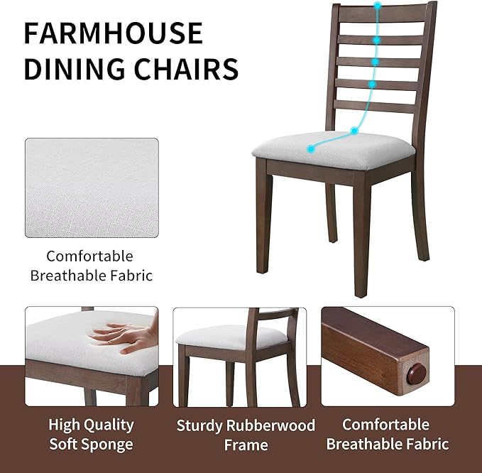 Merax 7 Piece Extendable Wooden Dining Table Set, Farmhouse Extendable - Image 5