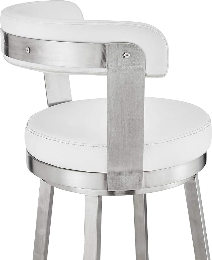 Armen Living Bryant Modern 30" Seat Height White Faux Leather and Brushed - Image 9