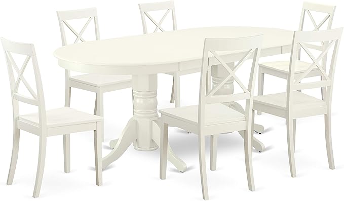 East West Furniture VABO7-LWH-W 7 Piece Dining Set Consist of an Oval Dining - Image 2