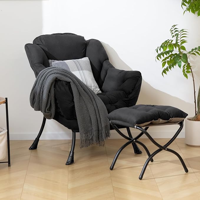 HollyHOME Lazy Chair with Foldable Ottoman, Accent Comfy Lounge Arm Chair and - Image 2