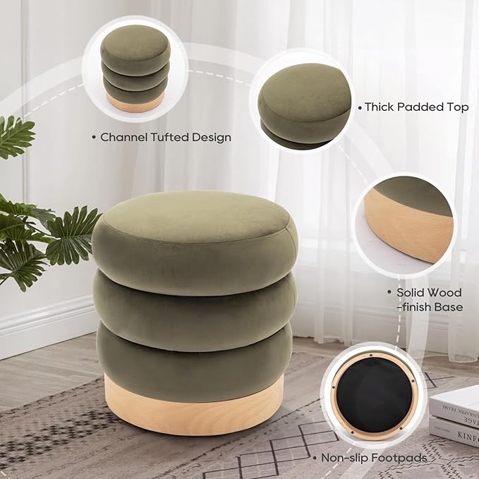 COLAMY Velvet Ottoman Footstool, Tufted Modern Foot Rest Stool - Image 4