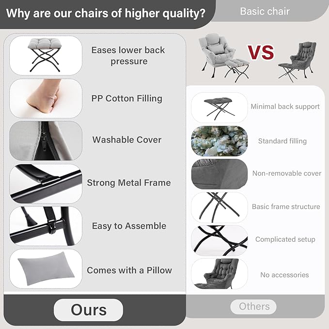 Lazy Chair with Ottoman, Modern Lounge Chair with Lumbar Pillow, Accent Cozy - Image 9
