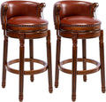 Cow top Leather Wooden Set of 2 Bar Stools, 29.5" Bar Height Bar Chair by AULIFE