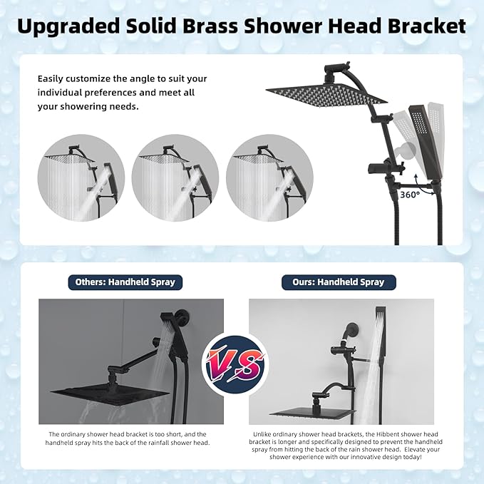 Hibbent All Metal 10'' Rainfall Shower Head, Shower Head Combo, High Pressure - Image 2