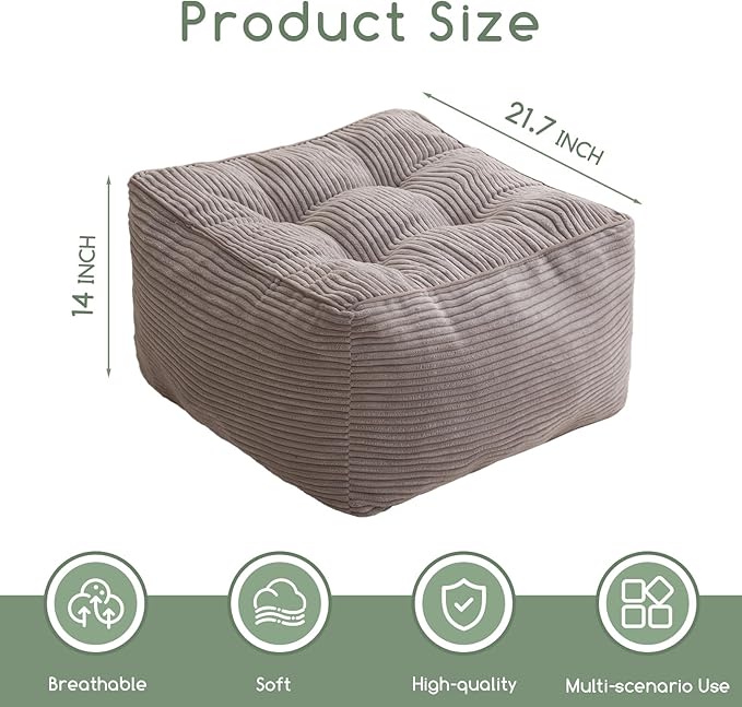 HIGOGOGO Square Stuffed Pouf Ottoman, Corduroy Poufs - Image 2
