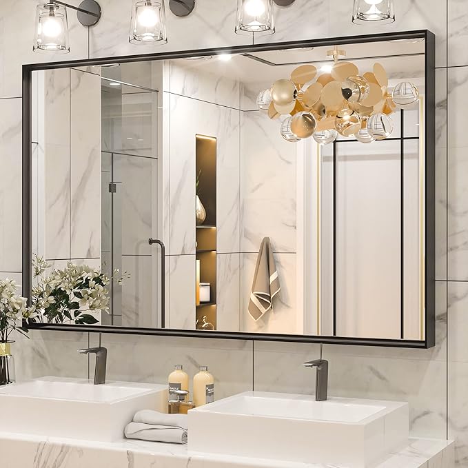 Keonjinn Black Framed Mirror for Bathroom 48 x 30 Inch Large Matte Black by Keonjinn