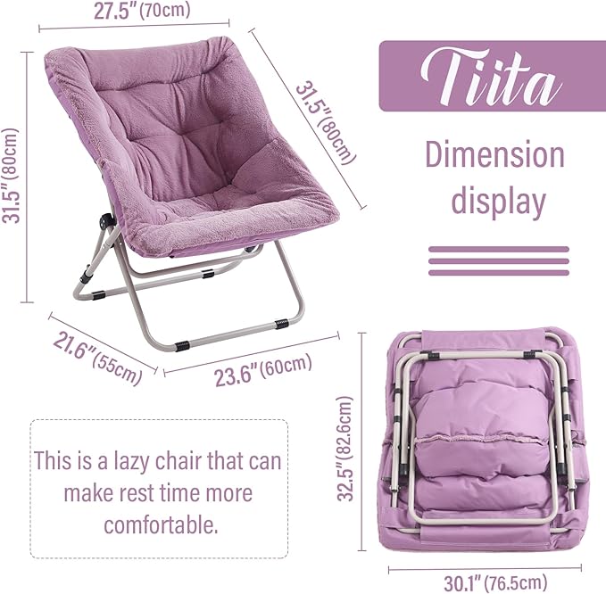Tiita Comfy Folded Chair, Soft Faux Fur Oversized Folding Accent Chair - Image 3