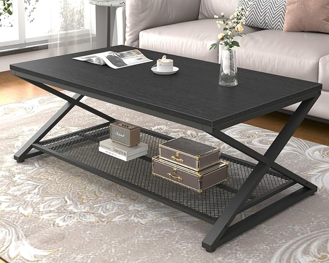 LVB Black Coffee Table, Wood Metal 2 Tier Center Tables - Image 10