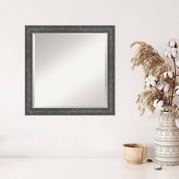 Amanti Art Grey Wall Mirror 23x23 Angled Metallic Rainbow Square Bathroom Mirror - Image 5