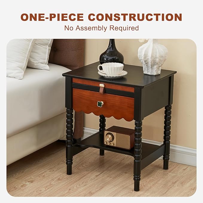 Uniclinens Mid Century Modern Nightstand Two-Tone Bedside Table - Image 3