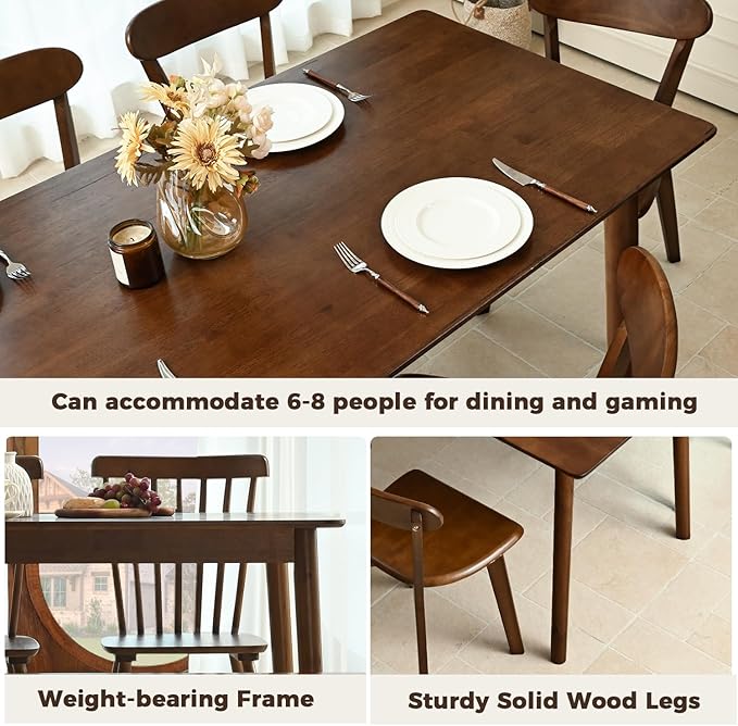 DELAVIN 59" Large Solid Wood Dining Table - Image 4