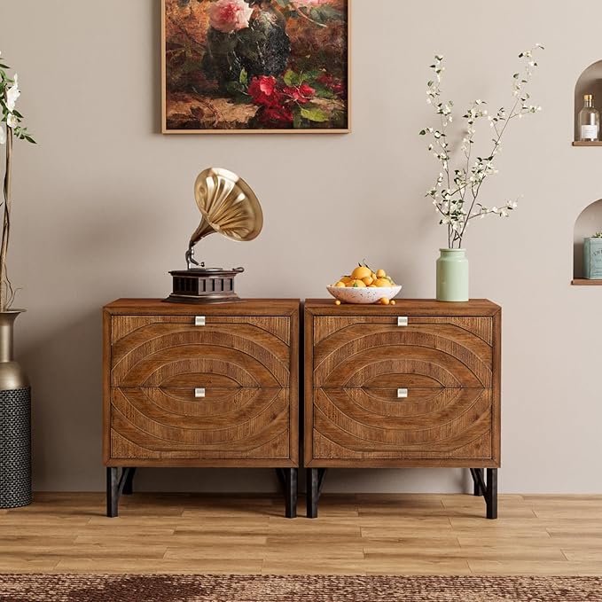 COSIEST Vintage Nightstands Set of 2, Bedside Tables - Image 2