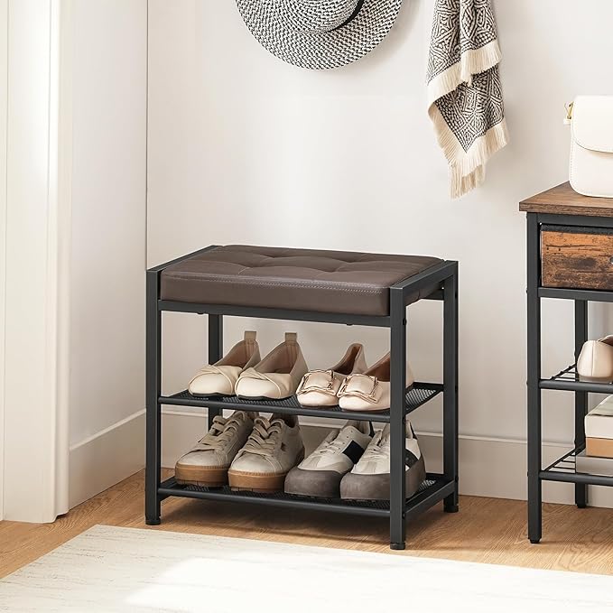 HOOBRO Small Shoe Bench, 3-Tier Shoe Rack, Shoe Storage Bench - Image 2