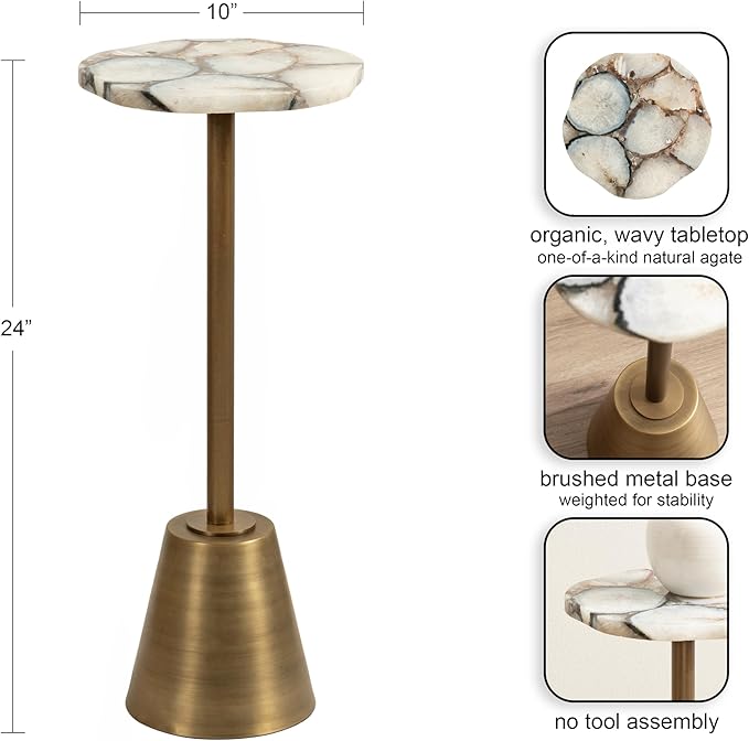 Kate and Laurel Tira Elegant Wavy Round Drink Table, Natural Agate and Antique - Image 3