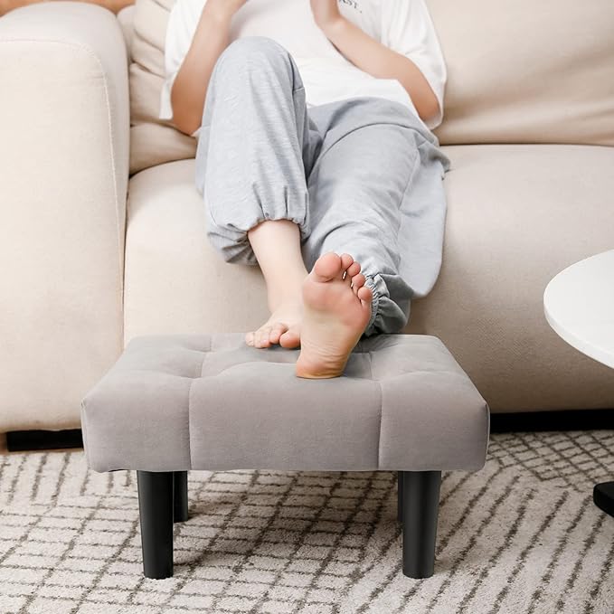 HOUCHICS Small Footstool Ottoman, Velvet Soft Footrest Ottoman - Image 8