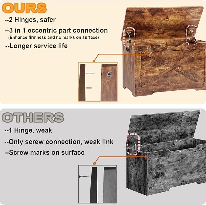Storage Chest, Wooden Storage Bench, Entryway Shoes Bench - Image 4