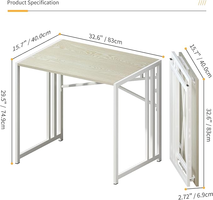 32 inch Small Folding Desk, Writing Gaming Computer Camping Desk - Image 3