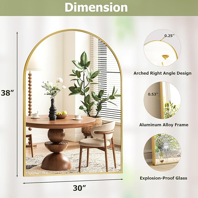 30x38 Inch Arched Bathroom Mirror - Image 5