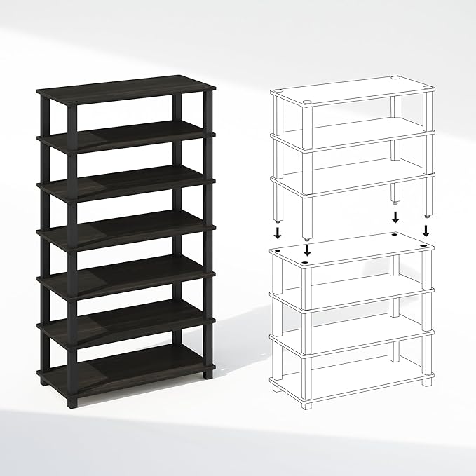 Furinno Turn-S-Tube 4-Tier Multipurpose Standing Shelves, Espresso/Black - Image 4