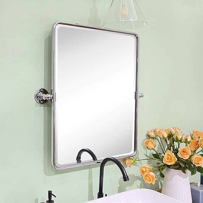 TEHOME 20 x 24 inch Farmhouse Chrome Metal Framed Pivot Rectangle Bathroom - Image 4