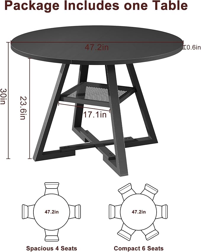 Round Dining Table for 4, Kitchen Dining Room Circle Dinner Pedestal Table - Image 2