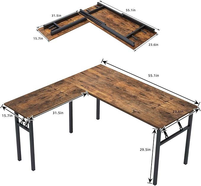 DlandHome L-Shaped Desk Large Corner Desk Folding Table Computer Desk Home - Image 3