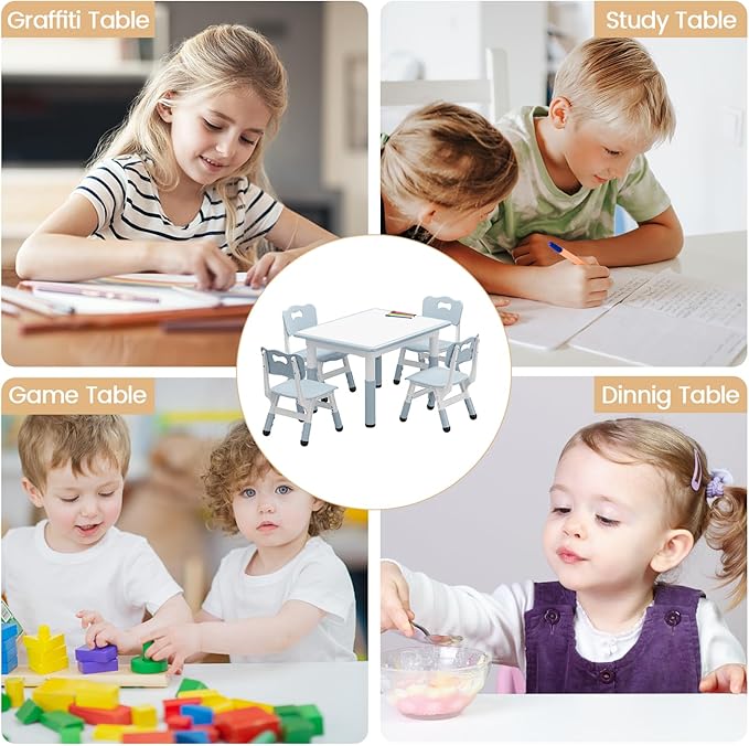 GarveeHome Kids Table and 4 Chairs Set, Height Adjustable Toddler Table and - Image 7