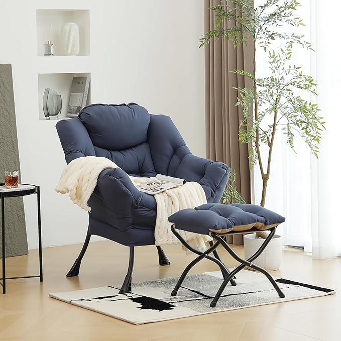 Lazy Chair with Ottoman, Modern Chair with Folding Footrest, Lounge Accent Chair - Image 2