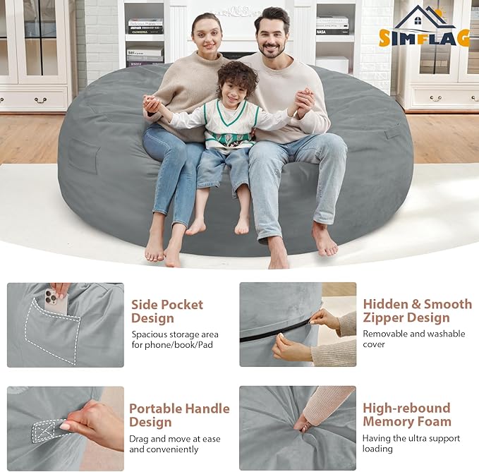 7FT Bean Bag Chair, Large Bean Bag Chairs - Image 4