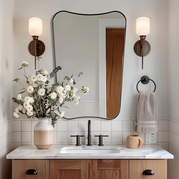 ANDY STAR Matte Black Bathroom Vanity Mirror, 22x30 Inch Irregular Mirror by ANDYSTAR