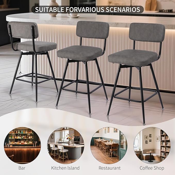 Swivel Counter Height Bar Stools Set of 2, Faux Leather Bar Stools - Image 9