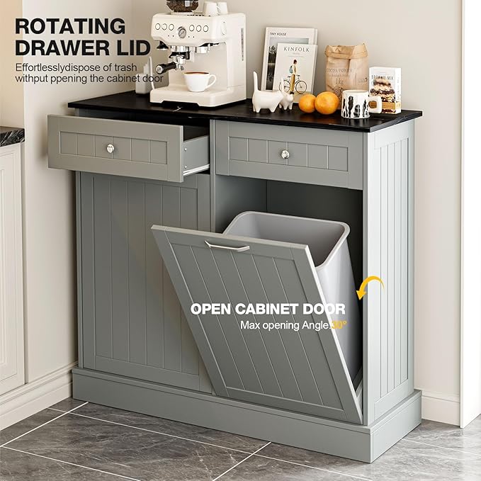 GAZHOME 20 Gallon Double Tilt Out Wooden Trash Cabinet - Image 3