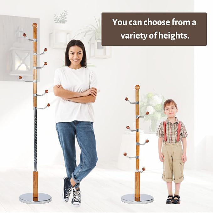 Coat Rack Freestanding, Metal Wooden Coat Tree - Image 7