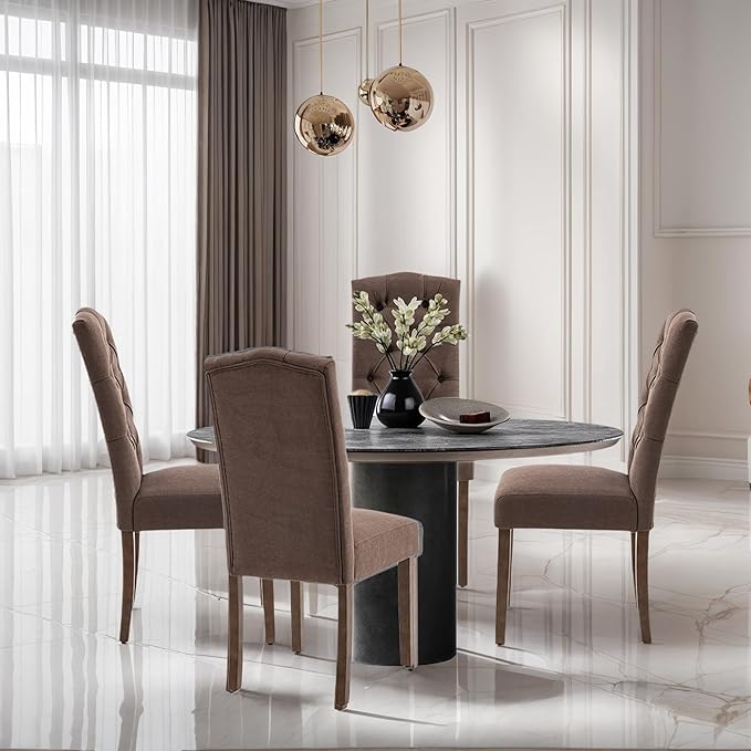 Tufted Upholstered Parsons Dining Chair Set Fabric Diner Accent Stylish Modern - Image 2
