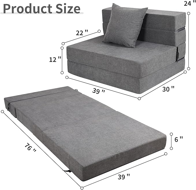 Futon Sofa Bed, High-Density Memory Foam Couch - Image 3