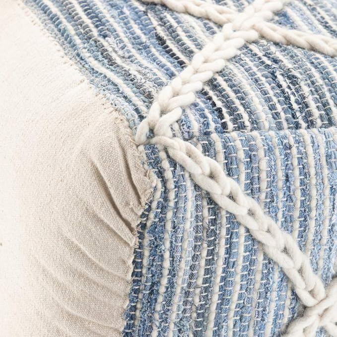 SIMPLIHOME Cowan Boho Square Pouf in Blue, Natural Handloom Woven - Image 5