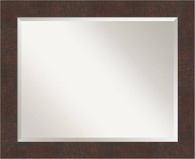 Amanti Art Brown Wall Mirror 27x33 Wildwood Brown Rectangle Bathroom Mirror by AmantiArt