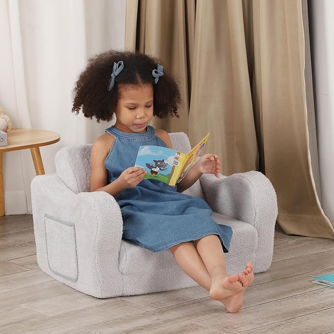 Comfy Toddler Chair, 2-in-1 Toddler Couch Fold Out, Convertible Sherpa Sofa to - Image 5