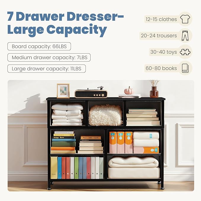 DUMOS TV Stand Dresser with 7 Fabric Drawers, Entertainment Center Cabinet - Image 4