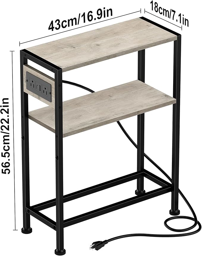 Small Narrow Side Table with Charging Station, Skinny End Table - Image 3