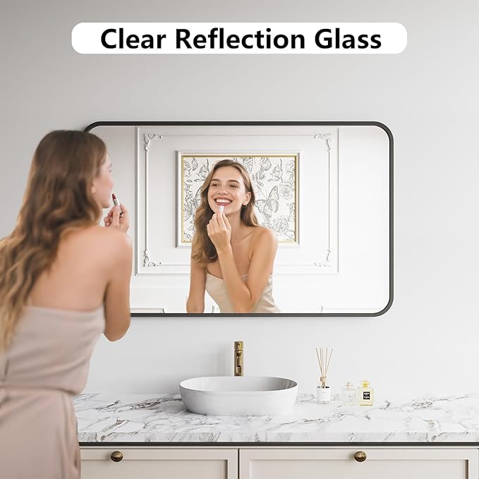 Bathroom Mirror, 30X48 Inch Black Metal Framed Mirror - Image 2