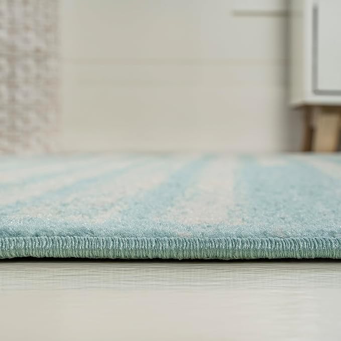 JONATHAN Y Khalil Modern Berber Stripe Turquoise/Cream Indoor Area Rug - Image 8