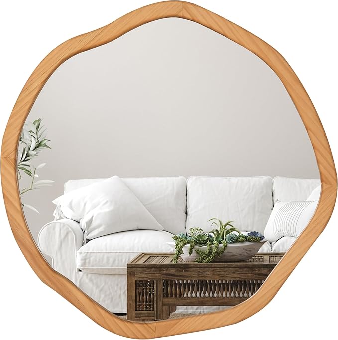 ULIKE Round Wood Mirror, 30 Inch Asymmetrical Circle Vanity Mirror - Image 8