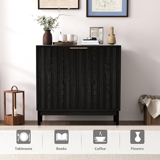 Fluted Cabinet with Storage, Buffet Cabinet Sideborad with Door, Kitchen Buffet - Image 3