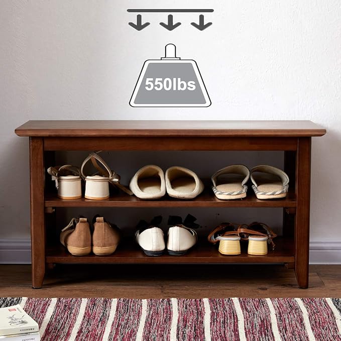 XKZG Storage Bench Wooden Shoe Rack Bench Rustic Solid Wood Entryway Bench - Image 3