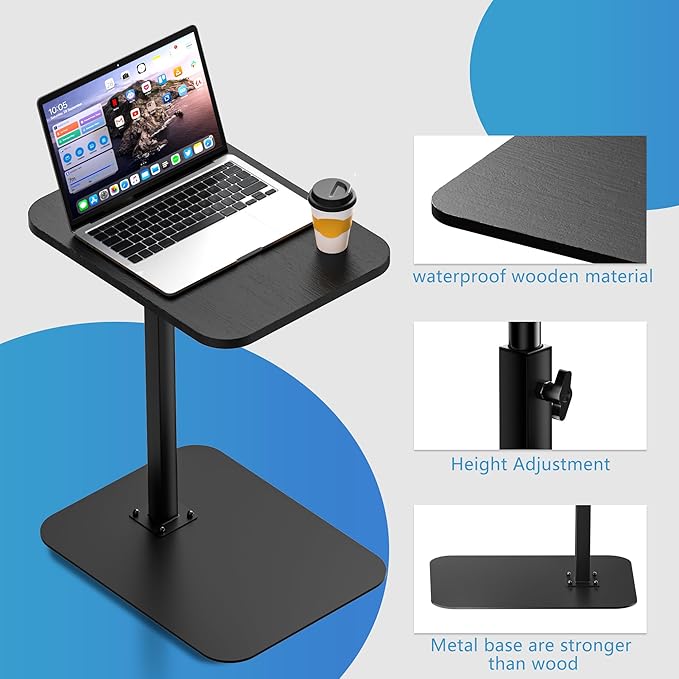 Side Table Sofa Tray for Couch Heavy Metal Base Swivel/Adjustable Height - Image 6