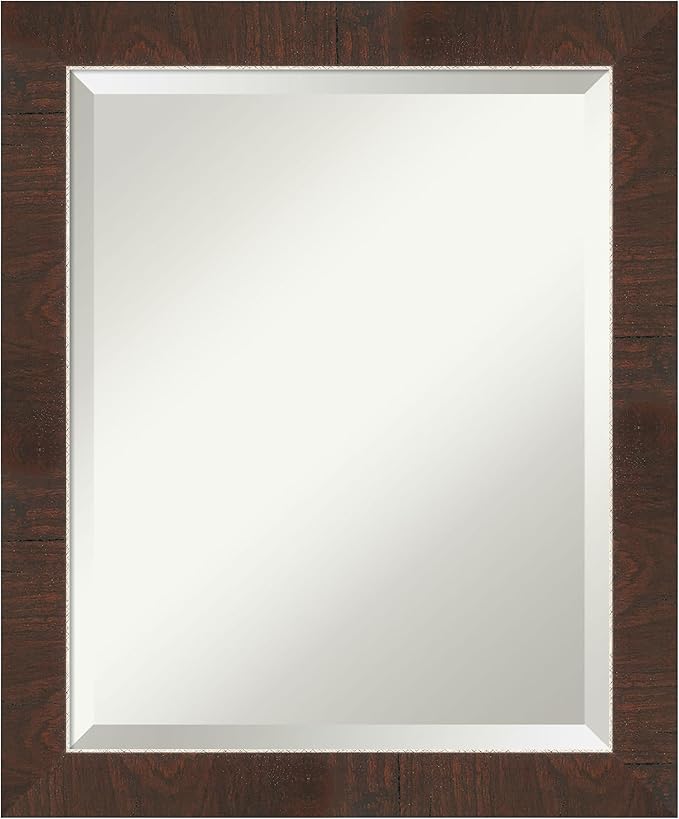 Amanti Art Brown Wall Mirror 23x19 Wildwood Brown Narrow Rectangle Bathroom by AmantiArt